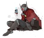  armor blue_body boots clothed clothing eyes_closed footwear headgear helmet hi_res humanoid hyper_light_drifter kredri male not_furry simple_background sleeping solo unknown_species 