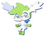  2020 ambiguous_gender anthro biped blue_clothing blue_scarf blush clothing eyewear fur generation_4_pokemon glasses gloves_(marking) green_body green_fur green_hair hair hi_res horn leg_markings legendary_pokemon markings nintendo pokemon pokemon_(species) scarf shaymin sky_forme_shaymin socks_(marking) solo tail white_body white_fur white_hair white_horn white_tail yonkagor 