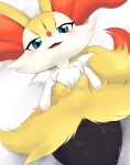  absurd_res alternate_version_at_source anthro aroused barely_visible_genitalia barely_visible_pussy bed bedroom_eyes blush bodily_fluids braixen breasts eryz eyelashes fangs female fur furniture generation_6_pokemon genital_fluids genitals hand_on_chest hi_res in_heat looking_at_viewer lying narrowed_eyes nintendo nipples on_back open_mouth pink_nipples pokemon pokemon_(species) pussy pussy_juice seductive small_breasts solo sweat tail teeth tuft 