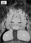  1boy 1girl bar_censor bleach blush breasts censored erection fellatio greyscale half-closed_eyes hetero kurotama large_breasts long_hair looking_at_viewer matsumoto_rangiku monochrome nose_blush oral penis pov pov_crotch saliva solo_focus squatting sweat translation_request 