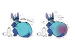  alien anthro belly belly_blush belly_expansion belly_inflation belly_on_ground beverage big_belly bloated blue_body blue_fur blue_nose blush bodily_fluids body_blush body_hair breath burp_cloud burping chocopaws2 close_to_bursting coca-cola_and_mentos dialogue different_sound_effects digital_media_(artwork) disney english_text expansion experiment_(lilo_and_stitch) fur gurgle_(sound_effect) happy_trail head_tuft hi_res hyper hyper_belly inflation lilo_and_stitch male mammal mentos navel nipples notched_ear nude obese obese_male onomatopoeia open_mouth outie_navel overweight overweight_anthro overweight_male panting rumbling_stomach saliva saliva_on_tongue smile soda soda_bottle solo sound_effects stitch_(lilo_and_stitch) stretch_marks sweat sweatdrop teeth text tongue tuft vowelless vowelless_sound_effect 