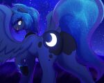  absurd_res big_butt blue_body blue_feathers butt crossgender czu equid equine feathers feral friendship_is_magic ftm_crossgender hasbro hi_res horn male mammal my_little_pony princess_luna_(mlp) solo winged_unicorn wings 