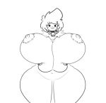 anthro areola big_breasts bovid breasts caprine collar cowbell dewy-eyedboy female holding_breast huge_breasts huge_thighs hyper hyper_breasts hyper_thighs looking_at_viewer mammal monochrome navel nipples sheep simple_background simple_eyes smile solo standing thick_thighs wide_hips 
