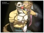  anthro avielsusej ball_gag bear beastars blush bound duo felid gag genitals giant_panda gouhin_(beastars) hi_res humanoid_genitalia humanoid_penis ibuki_(beastars) kissing lion male male/male mammal pantherine penis rope shtarfish 