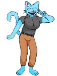  animal_humanoid anthro belt big_breasts blue_body blue_fur blush breasts canid canine cardboard_eater claws clothed clothing felid feline feline_ear feline_tail fur hi_res humanoid inner_ear_fluff male mammal mammal_humanoid naphome paws smile solo tail thick_thighs toe_claws tongue tuft whiskers wide_hips 