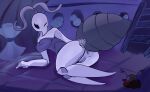  anthro arthropod arthropod_abdomen big_breasts breasts butt clothed clothing digital_media_(artwork) fecharis female genitals hair hi_res hollow_knight insect iselda_(hollow_knight) looking_at_viewer nude opalniko pussy simple_background solo tail team_cherry 