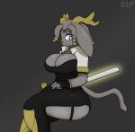  anthro antlers big_ears chimera clothed clothing deer domestic_cat felid feline felis female hi_res horn hybrid lagomorph leporid mammal rabbit shalon side_view solo solo_focus sybil_(pseudoregalia) wide_hips 