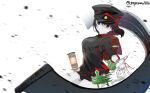  2girls aircraft airplane akitsu_maru_(kancolle) backpack bag black_eyes black_hair black_headwear black_skirt fairy_(kancolle) gegeron gloves hat highres kantai_collection military_hat military_uniform multiple_girls one-hour_drawing_challenge pale_skin peaked_cap pleated_skirt scroll short_hair simple_background skirt solo_focus uniform white_background white_gloves 