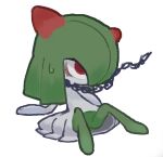  ambiguous_gender chain chain_leash clothing collar dress generation_3_pokemon green_body green_hair hair kirlia leash metal_collar nintendo podo pokemon pokemon_(species) solo 