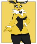  anthro big_breasts breasts bunny_costume clothing costume eeveelution female generation_1_pokemon hi_res humanoid jolteon legwear looking_at_viewer nintendo pokemon pokemon_(species) samrunner solo thick_thighs thigh_highs 