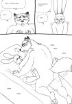  2023 anthro bed bernielover blush butt canid canine comic dialogue disney duo english_text fan_character fox furniture gideon_grey hi_res lagomorph leporid male mammal overweight overweight_male rabbit sex slightly_chubby text zootopia 