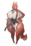  absurd_res ambiguous_gender anthro big_breasts black_body breasts canid canine clothing duo female fur hi_res male male/female mammal one-piece_swimsuit red_body red_fur simple_background size_difference smaller_ambiguous swimwear utterangle 
