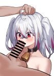  1boy 1girl absurdres ahoge bell blush cowbell erection fellatio grabbing grabbing_another&#039;s_hair hair_between_eyes highres light_blush long_hair looking_at_penis mingyin_meion_(vtuber) mole mole_under_eye multicolored_hair neck_bell oral original penis penis_awe pink_eyes pink_hair shuibo solo_focus streaked_hair testicles twintails veins very_long_hair virtual_youtuber visible_ears white_hair worried 