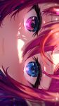  1girl absurdres blue_eyes closed_mouth commentary eye_focus getto hair_between_eyes heterochromia highres hololive hololive_english irys_(hololive) looking_at_viewer pink_eyes pointy_ears portrait red_hair sideways solo virtual_youtuber 
