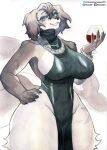  absurd_res alcohol anthro beverage big_breasts breasts canid canine female hand_on_hip hi_res holding_beverage holding_object mammal murazaki solo thick_thighs wide_hips 