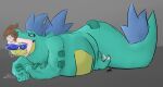  almost_fully_inside belly big_belly big_tail bodily_fluids duo feral feraligatr forced fuzgatr generation_2_pokemon hi_res human male male/male mammal nintendo overweight pokemon pokemon_(species) saliva swallowing tail vore 