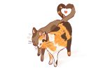  animal animal_focus brown_cat calico camilicy cat closed_eyes commentary english_commentary full_body heart heart_tail_duo highres no_humans original simple_background smile white_background 