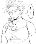  ... 1boy absurdres bara between_pectorals blank_stare carrot cleavage_cutout clothing_cutout deruha_(this_communication) empty_eyes greyscale highres huge_eyebrows jitome large_pectorals male_focus monochrome muscular muscular_male nachos_(chos_na) pectoral_cleavage pectorals personification pink_hair short_hair sketch solo spiked_hair this_communication upper_body 