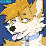  absurd_res blakixtekzer_(artist) canid canine fire fox headshot_(disambiguation) hi_res icon mammal neon smile 