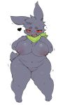  anthro areola big_breasts blush breasts clothing female generation_1_pokemon gengar genitals hi_res looking_at_viewer mostly_nude navel nintendo nipples overweight overweight_female pasong plump_(character) pokemon pokemon_(species) purple_body pussy red_eyes scarf shaking shirt smile solo thick_thighs topwear 
