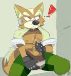  2017 5_fingers absurd_res anthro balls blush bodily_fluids bottomwear bottomwear_pull canid canine clothed clothing clothing_pull colored cum cum_on_self digital_media_(artwork) dipstick_tail erection exclamation_point fingerless_gloves fingers foreskin fox fox_mccloud fur genital_fluids genitals gloves handwear hi_res humanoid_genitalia humanoid_penis looking_aside male mammal markings masturbation meatshaq nintendo nipples pants pants_pull penile penile_masturbation penis perineum raised_clothing raised_shirt raised_topwear shirt signature solo star_fox tail tail_markings topwear 