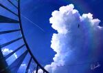  alu.m_(alpcmas) bird blue_sky cloud contrail day no_humans original outdoors railing scenery signature sky sky_focus 