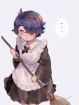  ... 1boy broom crossdressing from_above gundam gundam_suisei_no_majo hair_over_one_eye highres holding holding_broom maid maid_headdress male_focus pakimoti purple_hair rouji_chante short_hair simple_background solo speech_bubble white_background 