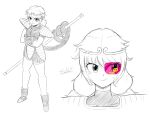  1girl armor circlet closed_mouth dragon_ball dragon_ball_z greyscale highres long_hair low_twintails monkey_tail monochrome non-web_source saiyan_armor scouter signature smile solo son_biten spot_color sulus tail touhou twintails unfinished_dream_of_all_living_ghost 