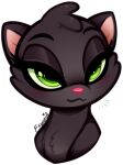  black_body black_fur bust_portrait cheek_tuft chest_tuft domestic_cat esmeia eyebrows eyelashes facial_tuft felid feline felis female feral fur green_eyes green_sclera hasbro head_tuft jade_catkin littlest_pet_shop littlest_pet_shop_a_world_of_our_own mammal pink_inner_ear pink_nose portrait signature simple_background smile solo tuft white_background 