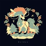  animal_focus belt blue_background brooch character_name creature flower hooves jewelry keldeo limited_palette manami_(uovoegg) no_humans pine_tree pokemon pokemon_(creature) rapier ribbon solo sword tree weapon 