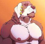  anthro barazoku beard canid canine canis domestic_dog ear_piercing ear_ring facial_hair great_dane hi_res male mammal mastiff molosser muscular nipples pecs piercing quicktoneart ring_piercing scar solo 