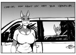  2023 anthro big_breasts breasts canid canine canis car cleavage clothed clothing comic daniel_porter_jr. dobermann domestic_dog duo english_text female fur greyscale hi_res hladilnik male mammal monochrome mother_(lore) mother_and_child_(lore) mother_and_son_(lore) offscreen_character parent_(lore) parent_and_child_(lore) parent_and_son_(lore) pinscher shirt smile son_(lore) text topwear tracy_porter vehicle 
