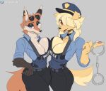  anthro anthro_on_anthro big_breasts breast_squish breasts breasts_frottage canid canine canis cleavage clothed clothing cooliehigh domestic_dog female female/female fox ginger_(cooliehigh) hi_res mammal pepper_(cooliehigh) police squish 