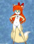  absurd_res accessory anthro blossomblaze blue_eyes bow_ribbon canid canine chest_fur fan_character fox freckles genitals hair hair_accessory hair_bow hair_ribbon hi_res humanoid long_hair long_tail looking_at_viewer mammal nipples nude orange_hair pussy red_hair ribbons smile smiling_at_viewer spread_arms spread_legs spreading tail 