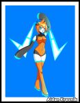  2021 aidan_kresnik blue_eyes blush breasts energy_hair featureless_hands female generation_4_pokemon hair hi_res high_boots humanoid looking_at_viewer machine nintendo not_furry orange_hair pokemon pokemon_(species) pokemorph robot rotom signature small_breasts solo twintails_(hairstyle) white_body 