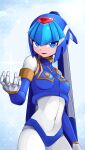  1girl absurdres android artist_name blue_background blue_eyes breasts gloves gradient_background helmet highres leviathan_(mega_man) looking_at_viewer mega_man_(series) mega_man_x_(series) mega_man_x_dive mega_man_zero_(series) nanayaryuoo open_mouth robot robot_girl signature smile sparkle white_background white_gloves 