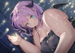  1girl agano_mai aqua_eyes artist_request black_horns black_wings blush breasts cleavage commentary_request dot_nose hair_between_eyes horns indie_virtual_youtuber large_breasts long_hair looking_at_viewer mini_wings open_hand parted_lips purple_hair red_nails sample_watermark second-party_source solo thick_arms upper_body virtual_youtuber watermark wings 