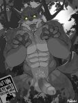  anthro big_penis canid canine canis erection forest full_moon genitals glowing glowing_eyes hi_res kowbzart male mammal monster moon night night_in_the_woods penis plant solo tree w were werecanid werecanine werewolf wolf 