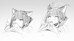  ... 1boy 1girl anger_vein animal_ears blue_archive bulge cat_ears erection erection_under_clothes greyscale hair_ornament hairclip half-closed_eyes halo heart hetero highres kazusa_(blue_archive) lower_teeth_only monochrome negiuma open_mouth sketch smelling smelling_penis speech_bubble spoken_ellipsis teeth wide-eyed 