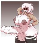  anthro anthrofied areola balls big_areola big_balls big_breasts big_glasses big_nipples big_penis black_sclera breasts clothed clothing crossgender delirium_(tboi) eyewear female freckles genitals glasses goo_creature gynomorph hi_res huge_breasts huge_penis humanoid hyper hyper_breasts hyper_genitalia hyper_penis intersex legwear nipples not_furry nov_(noveuxa) penis presenting presenting_breasts presenting_penis round_glasses simple_background smile solo sweater thick_thighs thigh_highs topwear wide_hips zaffyx 