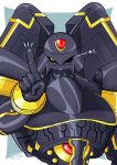  396h alphamon armor digimon digimon_(creature) highres looking_at_viewer one_eye_closed pointing solo star_(symbol) upper_body winking_(animated) yellow_eyes 