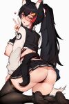  1girl animal_ear_fluff animal_ears ass black_hair blush breasts breasts_out feet female_pubic_hair glasses hair_between_eyes highres hololive lace-trimmed_panties lace_trim large_areolae large_breasts legs lingerie long_hair looking_at_viewer multicolored_hair nipples no_shoes ookami_mio panties pubic_hair puffy_nipples red_hair skirt smile soles solo streaked_hair tail thighhighs underwear variant_set varniskarnis virtual_youtuber wolf_ears wolf_girl wolf_tail yellow_eyes 