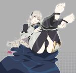  1girl absurdres armor artist_logo artist_name ass black_hairband black_panties blue_cape breasts cameltoe cape clothing_cutout collared_shirt corrin_(female)_(fire_emblem) corrin_(fire_emblem) feet fire_emblem fire_emblem_fates foreshortening full_body grey_background grey_hair hair_between_eyes hairband hand_on_own_foot hand_on_own_thigh head_tilt highres knees_together_feet_apart legs legs_up long_hair looking_at_viewer lying no_shoes on_back paid_reward_available panties parted_bangs parted_lips pointy_ears r3dfive red_eyes shadow shirt soles solo stirrup_legwear thigh_cutout thighs toeless_legwear toenails toes underwear 