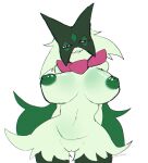  2022 anthro areola big_breasts breasts erocoffee felid female front_view fur generation_9_pokemon genitals green_areola green_body green_fur green_nipples grin hi_res looking_at_viewer mammal meowscarada nintendo nipples nude pokemon pokemon_(species) pokemorph portrait pussy simple_background smile solo three-quarter_portrait white_background 