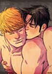  2boys bad_id bad_link bad_tumblr_id bara black_hair blonde_hair couple cris_art grabbing grabbing_from_behind happy_sex head_on_another&#039;s_shoulder hulkling implied_sex intertwined_hair kiss kissing_cheek long_sideburns male_focus marvel multiple_boys nude pectoral_grab pectorals short_hair sideburns smile sparse_stubble thick_eyebrows toned toned_male upper_body wiccan yaoi 