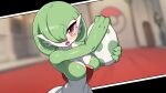  2023 3_fingers blurred_background bodily_fluids breasts drunk_oak egg female fingers gardevoir generation_3_pokemon green_hair hair hair_over_eye hi_res holding_egg holding_object humanoid nintendo one_eye_obstructed pokemon pokemon_(species) pokemon_egg solo tears 