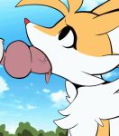  adventure_fox_(biosbunny) animated braixen canid canine duo female feral fox fur generation_6_pokemon high_framerate knot luuriolu male male/female mammal nintendo oral oral_penetration outside penetration pokemon pokemon_(species) red_nose short_playtime unknown_character white_body white_fur 