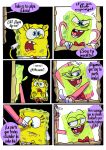  anthro clothed clothing dialogue duo fan_character hi_res male marine nickelodeon on_model pancaketiffy sea_sponge spanish_text speech_bubble spongebob_squarepants spongebob_squarepants_(character) suit text toony 