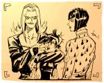  3boys bob_cut bruno_bucciarati eyelashes greyscale jacket jojo_no_kimyou_na_bouken kotteri leone_abbacchio long_hair looking_at_another looking_down monochrome multiple_boys narancia_ghirga profile short_hair sidelocks upper_body white_background 