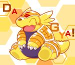  armadillomon bandai_namco belly blush digimon digimon_(species) eyes_closed feral kishima_wanizo sitting slightly_chubby smile solo yellow_body 